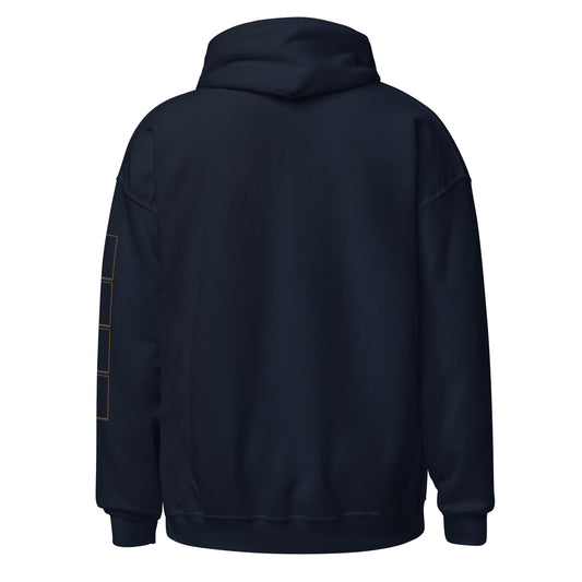 Ticket Strip hoodie in navy, plain back view