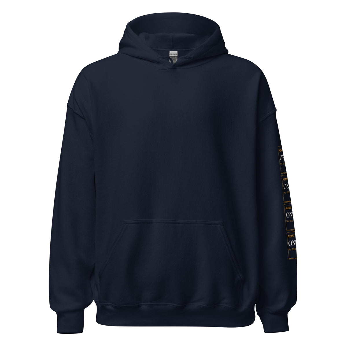 Ticket Strip hoodie in navy, plain front view