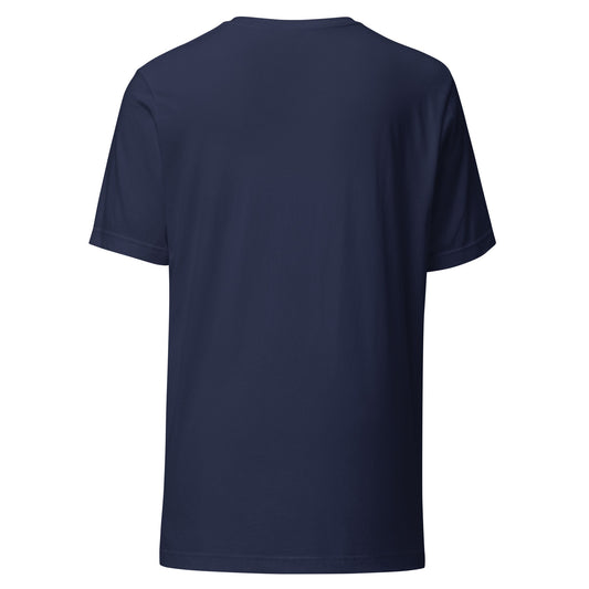 The Floorplan Tee in navy, plain back view