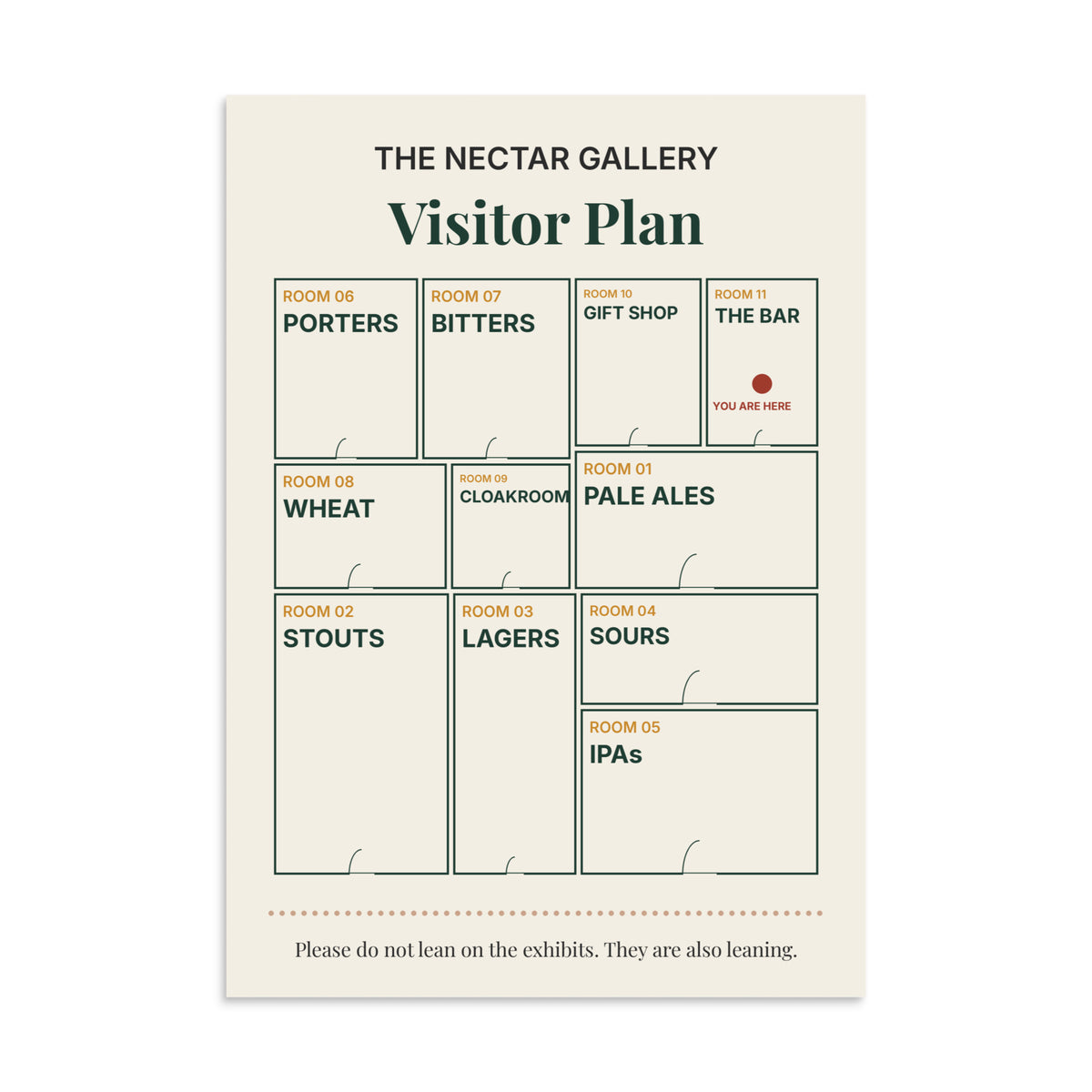 Visitor Plan poster, an A3 gallery map with rooms named after beer styles
