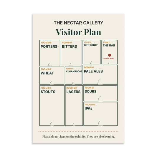 Visitor Plan poster, an A3 gallery map with rooms named after beer styles