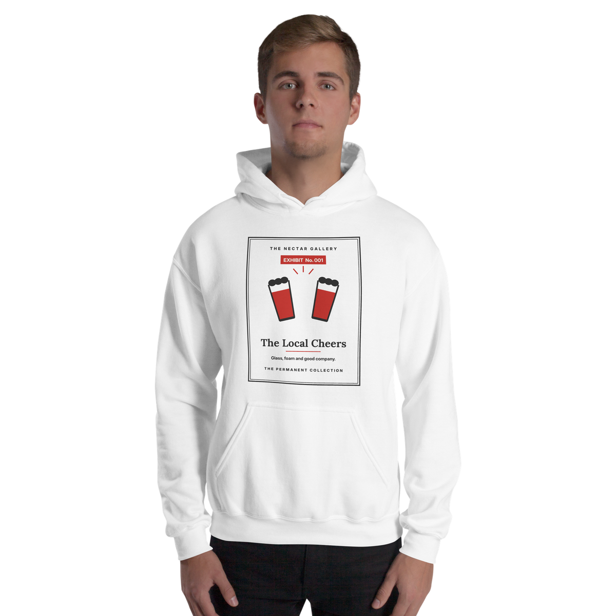 Exhibit 001: The Local Cheers hoodie, worn view