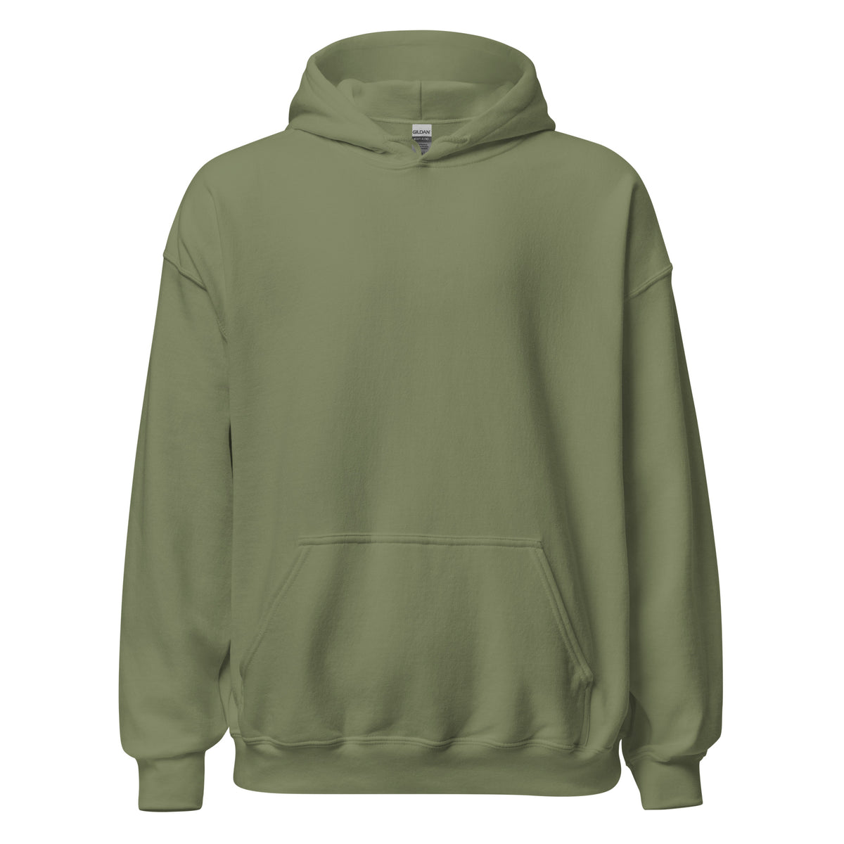 Evacuation Route hoodie in military green, plain front view