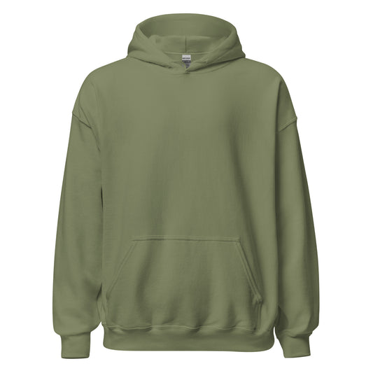 Evacuation Route hoodie in military green, plain front view