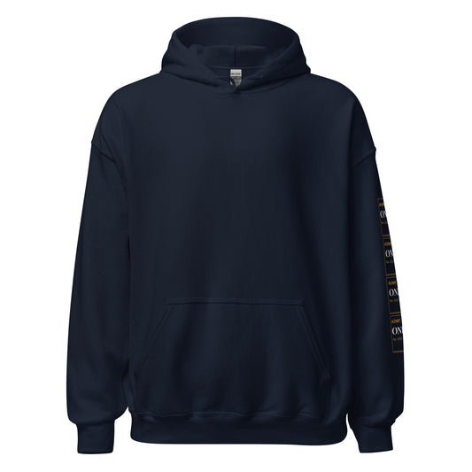 Ticket Strip hoodie in navy, plain front view
